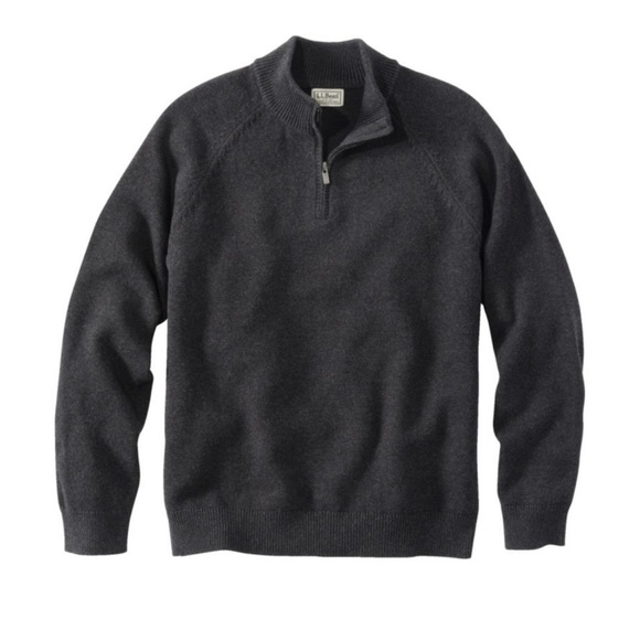 Men's LL Bean Wicked Soft Cotton/Cashmere Sweater, Quarter-Zip Grey - Picture 1 of 10